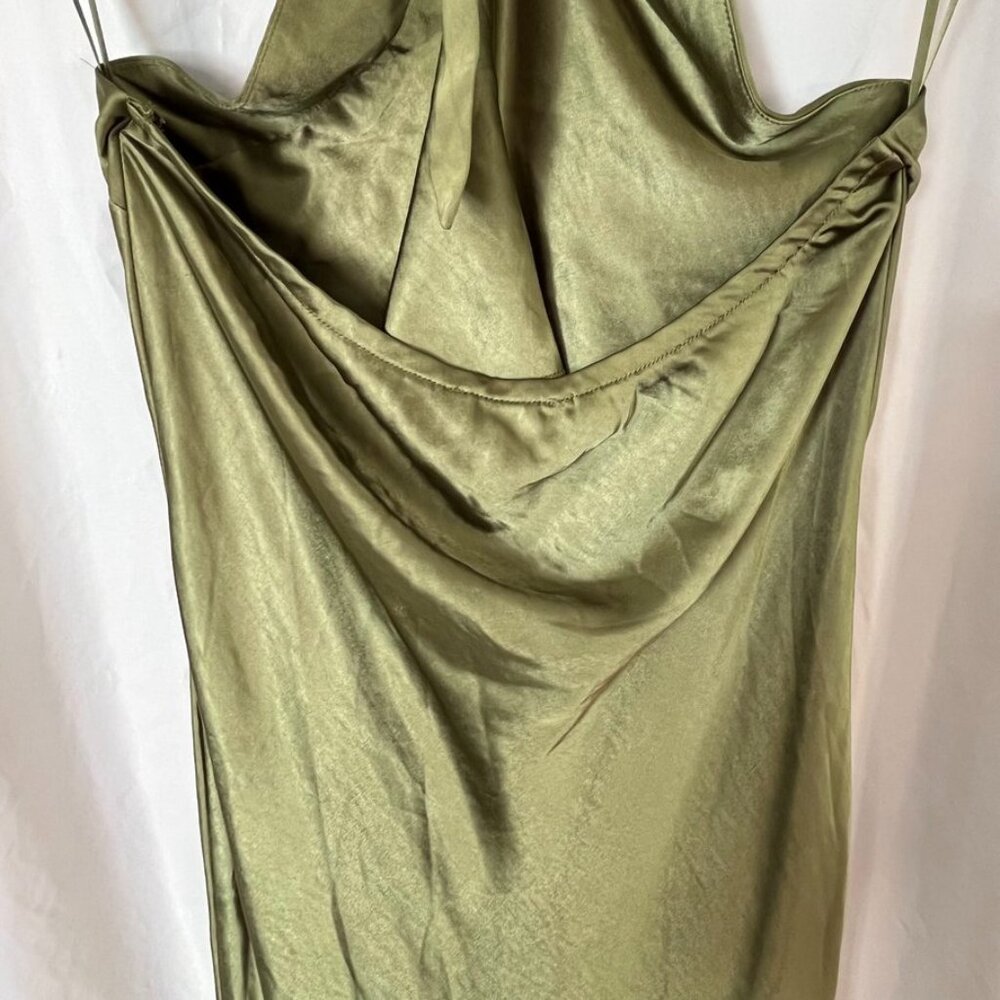 Petal & Pup Olive Green Satin Halter Maxi Dress - Picture 2 of 16